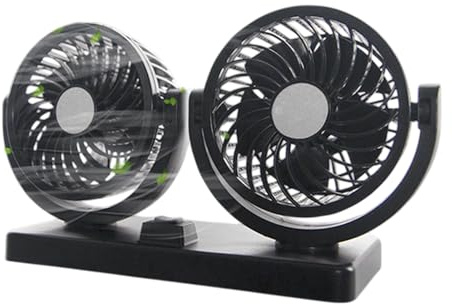 Ventilador de doble cabezal | Ventilador USB para coche con 2 cabezales, accesorios interiores, potente circulación de aire del vehículo para camión, sedán, RV, furgoneta, carrito de golf