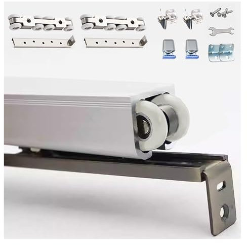 binario per porta scorrevole 244 183 152 122 cm ferramenta per porta a scomparsa e set di binari, rulli per porta dell'armadio bypass con meccanismo di chiusura ammortizzata(Single track,96in/243.84cm
