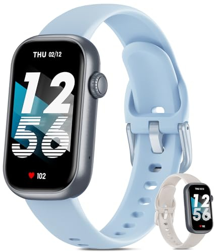 BOALZETD Reloj Inteligente Mujer Hombre con Llamadas, 1,47’’ Pulsera Actividad Pequeño Pulsometro/Oxímetro/Sueño/Podómetro, Impermeable IP68 Smartwatch Compatible con Android iOS, Gris Azulado/Azul
