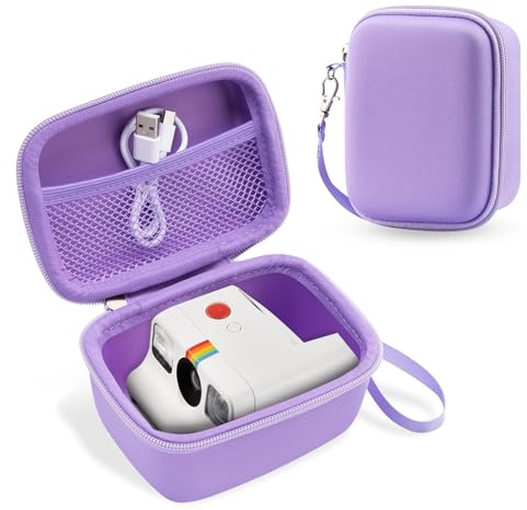 TUNYINSH Étui de protection rigide en EVA pour appareil photo Polaroid GO - Étui de rangement résistant aux chocs - Noir, lilas, 14*10*8 cm, Contenu :