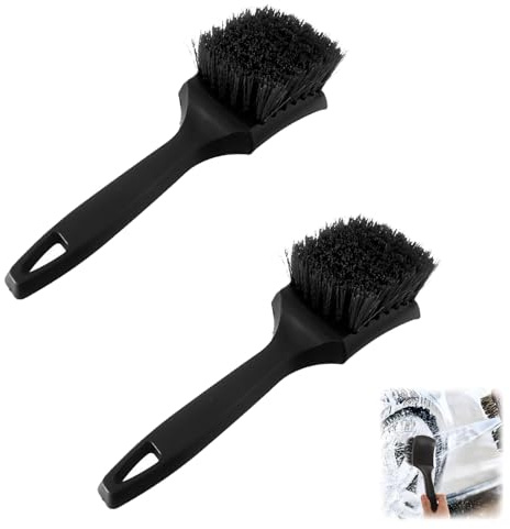 KxrTpx 2 Pcs Wheel Brush, Car Wheel Brush, for Cleaning Car, Heavy Duty Bristles, Ergonomic Handle, Ideal for Alloy, Tyres, Rims, Efficient Cleaning Tool​
