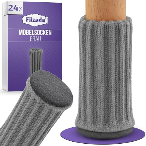 Filzada® 24x Stuhlsocken Filz Grau Ø 25-40mm - Stuhlbeinsocken Elastisch | Stuhlbeinkappen mit Filzunterseite - Stuhlbeinschoner dehnbar - Überzieher Stuhlbeine - abriebfest - Bodenschoner