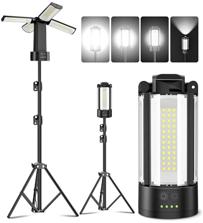 CORESLUX 10400mAh Rechargeable Camping Lights with Stand, 6000K Portable Work Light with 4 LED Lamp Heads, Magnetic Work Light Camping Essentials for Outdoor Work, Garage, Camping, Fishing