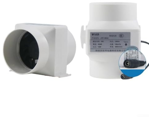 Extractor de baño en línea de 12 V, ventilador de escape de conducto en línea de bajo ruido para cocina, taller, invernadero (100 mm)