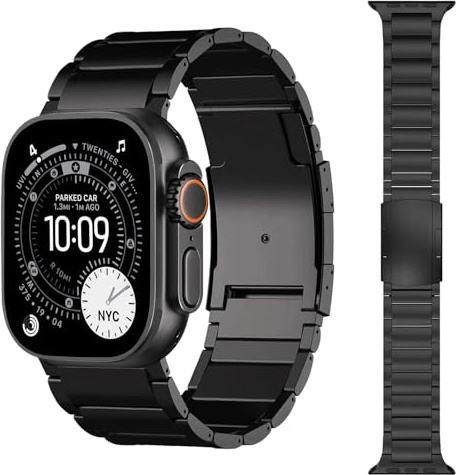 Titan metallarmband kompatibelt med Apple Watch Ultra 3/2/1, 49 mm, 46 mm, 45 mm, 44 mm, dam, herr, lyxigt justerbart reptåligt länkarmband för iWatch serie 11, 10, SE, 9, 8, 7, 6, 5, 4, 49MM/46MM