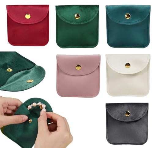 ZOMKIFA 6 Piezas Pequeñas Bolsitas Joyeras 8x8cm - Velvet de Microfibra con Botón de Presión, 6 Colores Diferentes, Bolsas de Almacenamiento para Viaje y Joyas