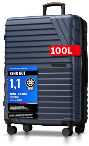 Cocoono Hartschalenkoffer XL Groß - 100L Volumen erweiterbar auf 117L - 158cm Gurtmaß - 8 Rollen 360° drehbar - Leichter Koffer mit TSA Schloss & Teleskopgestänge - Reisekoffer mit Rollen (Navy, XL)