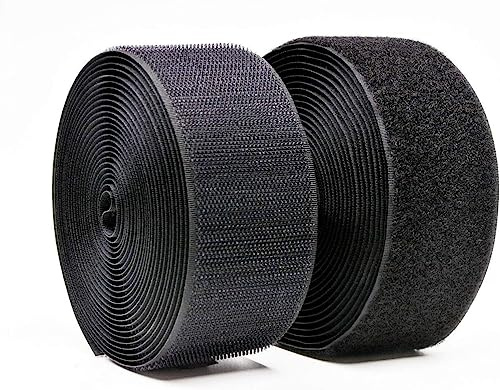 Klettband zum Nähen Set, Wiederverwendbar Klettverschluss zum Nähen, Extra Starke Flausch&Hakenband für Kleidung, Heimtextilien, Klettband zum Aufnähen aus Nylon-Polyester (5cm x 5 m,Schwarz)