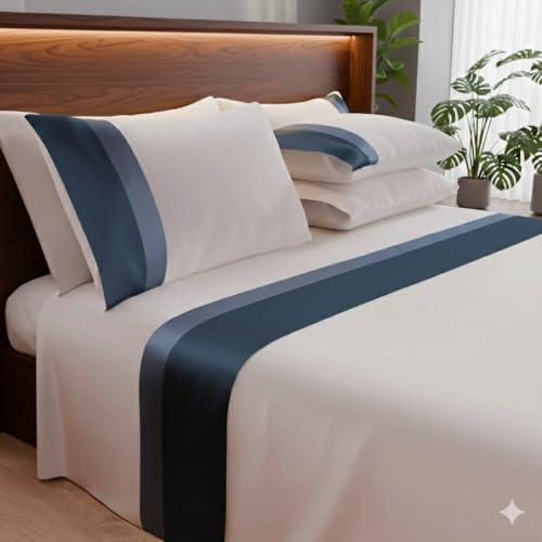 Completo Letto Matrimoniale 100% Puro Cotone Made in Italy, Set Lenzuola 4 Pezzi con Doppio Bordo Elegante, Sopra 250x300, Sotto con Angoli 180x200x28, 2 Federe 50x80, Traspirante, Vari Colori
