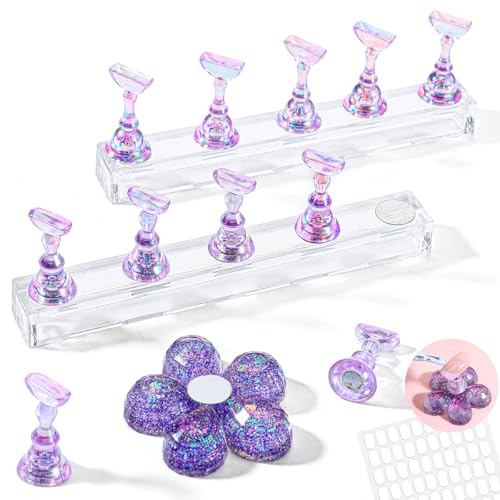 2 Sets Nail Display Stand Acrylic Press On Nail Holder Kit DIY Magnetic Nails Practice Stands Reusable Flower Fake Nails Display Holder for Home nails Salons Manicure Tool Supplies