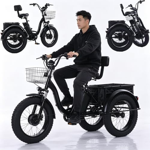 Vélo électrique Pliant Pour Adultes, Tricycle électrique Pliant 20 Pouces Avec Batterie Amovible 48 V 12 Ah, Vélo électrique Motorisé Avec Grands Paniers,écran Lcd,7 Vitesses, Autonomie 40 Km