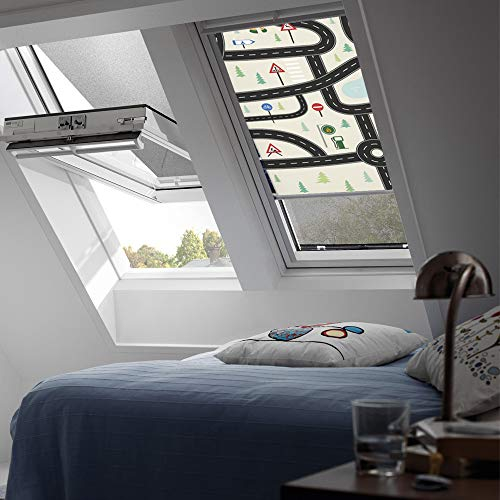 VELUX Original Verdunkelungsrollo Rollo für GGL, GHL, GTL, GPL/S08 und 608/GGU, GHU, GTU, GPU/S08/Stofffarbe Disney 4655/Straßen/DKL S08 4655S