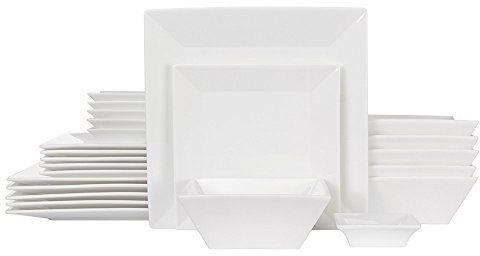 Porlien 24-Piece Classic Square Dinnerware Set for 6-Off White Plates