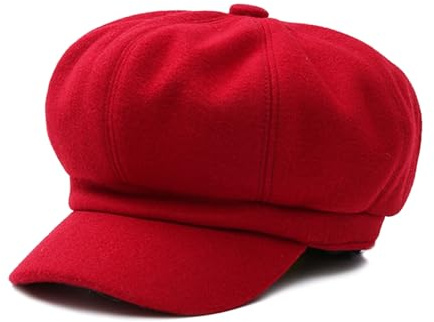 DORRISO Mode Damen Baske Baskenmütze Gestrickte Schirmmütze Frühling Herbst Winter Mütze Weiche Maler Mütze Barett Mütze Achteckiger Hut 54-60CM Rot
