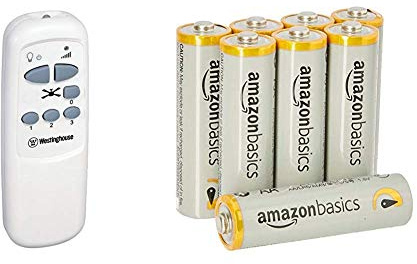 Westinghouse Fernbedienung für Deckenventilatoren,Mit Dimm-Funktion, 11 x 2,2 x 5,1 cm & Amazon Basics Performance Batterien Alkali, AA, 8 Stück (Design kann von Darstellung abweichen)