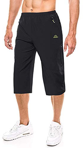 EKLENTSON Pantalones 3/4 Hombre Pantalones Cortos de Secado Rápido Senderismo Pesca Pantalones de Ligero Negro XL