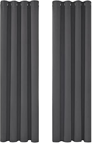 Deconovo Gardinen Blickdicht Kälteschutz Gardinen Schlafzimmer Vorhang Blickdciht, 200x140 cm(HöhexBreite), Dunkelgrau, 2er Set