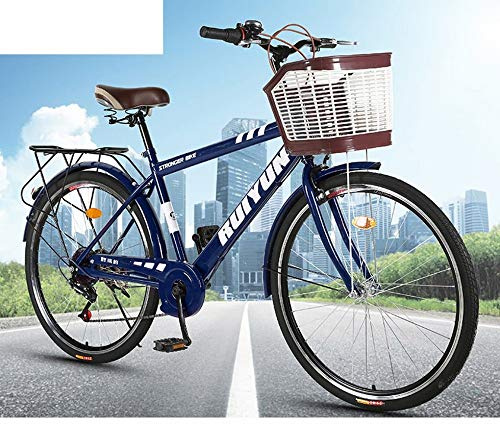 MU 26-Zoll-Fahrrad Der Männer Leichte Gewöhnlichen Männer Städtischen Pendler Auto Zur Arbeit Männliche Und Weibliche Studenten Erwachsenen Retro Fahrrad,Navy blau,26 Inches