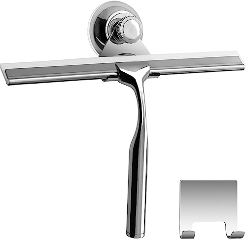 Zindoo Duschabzieher, 35CM Abzieher Dusche Edelstahl Fensterabzieher mit Besonderes Saughaken für Wand Aufhängung,White Silikon-Wischlippe ideal für Badezimmer Spiegel Fenster Glasreinigung