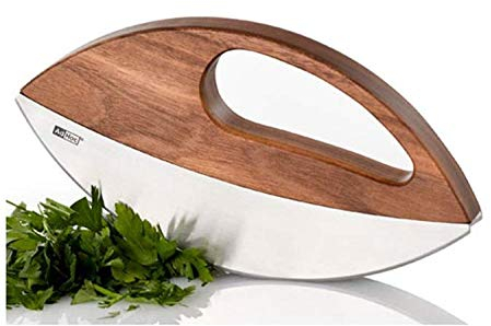 MEZZALUNA IN LEGNO DI ACACIA A DOPPIA LAMA IN ACCIAIO INOX X TRITARE AROMI ED ERBEADHOC
