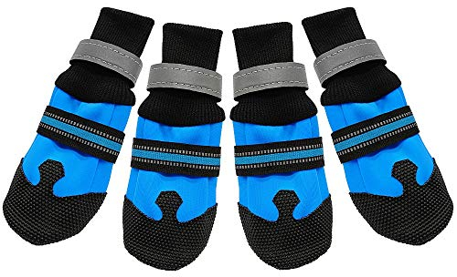YOBAIH 4 stücke wasserdichte Winter Haustier Hund Schuhe rutschfeste Snow Haustier Stiefel Pfote beschützer warm für mittelgroße große Hunde Labrador Hundeschuhe (Color : Blue, Size : X-Larege)