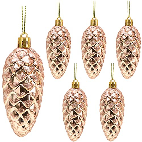 Christmas Concepts® Packung mit 6-90mm Tannenzapfen-Kugeln – Glänzend und Glitzerverziert – Luxus-Weihnachtsdekoration (Roségold)