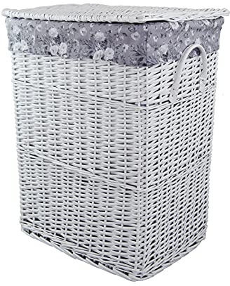 Wäschekorb Wäschetruhe Weide weiß Blumenmuster grau 48x36 H.62