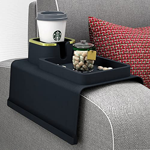 BOUTICOL Couch-Tablett, Sofa, Arm, Becherhalter, Untersetzer, aus Silikon, Anti-Verschütten und rutschfeste Armlehne, Becherhalter für Sessel, Liege, Couch-Fernbedienung und Handy-Organizer (schwarz)