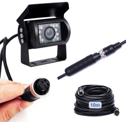 Telecamera Retromarcia 4 Pin Cavo Aviazione da 10 m, Visione Notturna 18 IR con Linee di Inversione Telecamera Posteriore Impermeabile IP69 12V-24V per Autobus/Camper/Camion/Rimorchio/Furgone