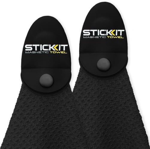 STICKIT Magnetisches Golf-Handtuch, Premium-Mikrofaser mit Waffeltaschen, Industriemagnet für sicheren Halt an Wagen und Schlägern, Saugfähig, schnell trocknend, pflegeleicht