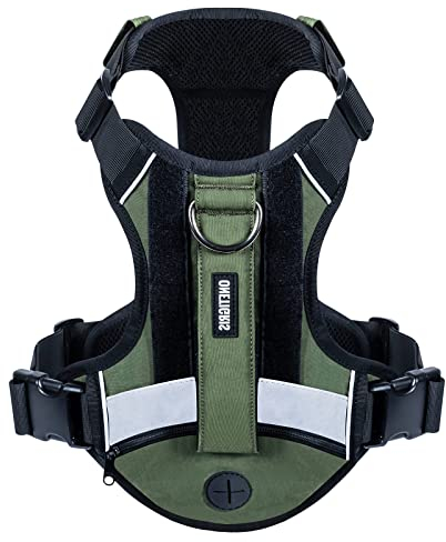 OneTigris Grover Taktisches No Pull Hundegeschirr für Große/Mittlere Hunde Einstellbar Brustgeschirr Hund 1 Griffe Hundeweste mit Kotbeuteltasche, Reflexstreifen