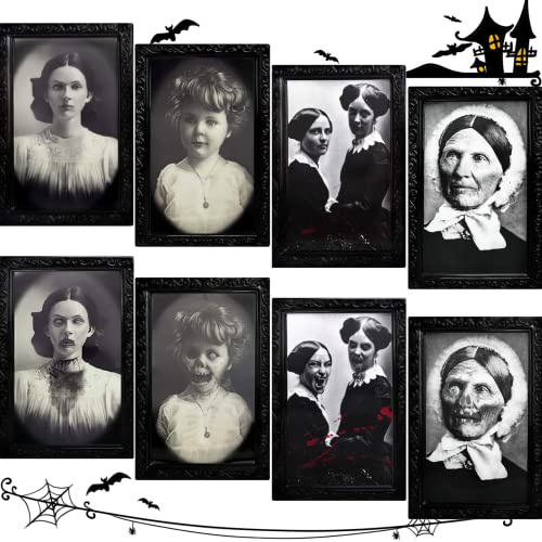 chimoo Halloween Wanddeko, 4 Stück Gruselig Wandporträts, 3D Lentikular Magic Hologramm Spiegel für Bar & Party (38cm x 25cm)