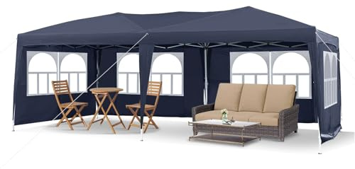 LEMROE Pop Up Large Gazebo 3 x 6M with Sides, Party Tent Event Shelter Heavy Duty Camping Gazebo with Rainproof 210D Marquee for Garden Outdoor (blue-with sidewalls)