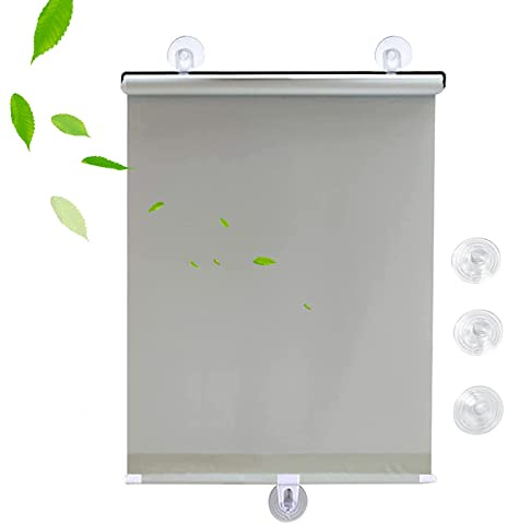 KGUDYS Blackout curtains with suction cups,30-75cm wide sunscreen roller blinds,automatic retractable sunshades,free-perforated,portable temporary blinds for doors and windows,Grey-75x125cm/29x49in
