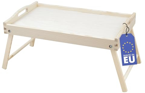 Rubberneck Bandeja de Cama Plegable con Patas y Asas de Madera de Abedul, Bandeja para el Desayuno, Color Natural/Madera