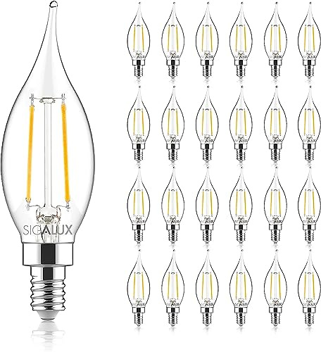 Sigalux Candelabra LED Bulbs Dimmable, E12 40W Chandelier CA10 Flame Tip Candle Light, 5000K Daylight for Chandeliers, Ceiling Fan, Pendant - 24 Pack