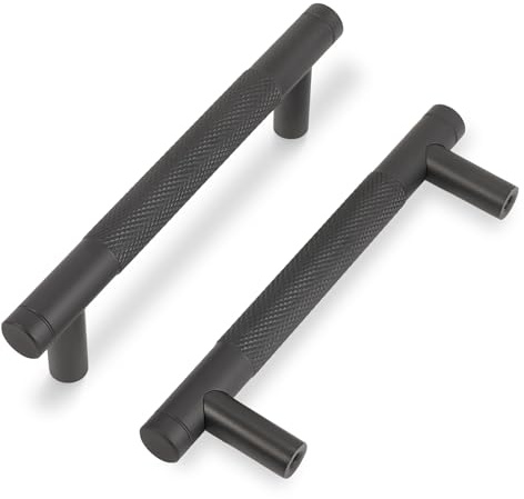 COTYKILEY Schrankgriffe, 128 mm, mattschwarz, gerändelt, Küchenschrank-Hardware, 10 Stück