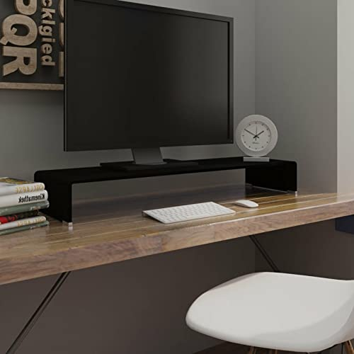 BaraSh TV-Tisch/Bildschirmerhöhung Glas Schwarz Konsole FüR Tv Fernsehtisch Schmal 100x30x13 cm