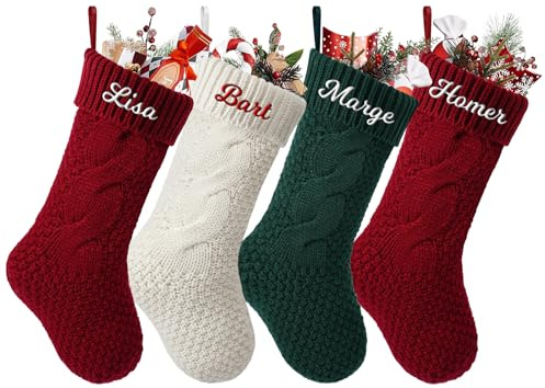 SearchI Gestrickte Weihnachtsstrümpfe Personalisiert 18” Großer Individuelle Bestickte Name Nikolausstrumpf mit Benutzerdefinierte Christmas Stockings für Feiertags, Kamin, Familienparty, Dekoration