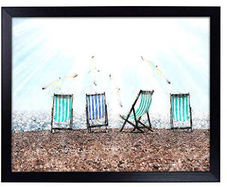 Lap Tray with Cushion | Deckchairs on Brighton Beach Painting | Padded Bean Bag Cushion | For Eating, Working, Crafting, Laptop | Portable Table Desk