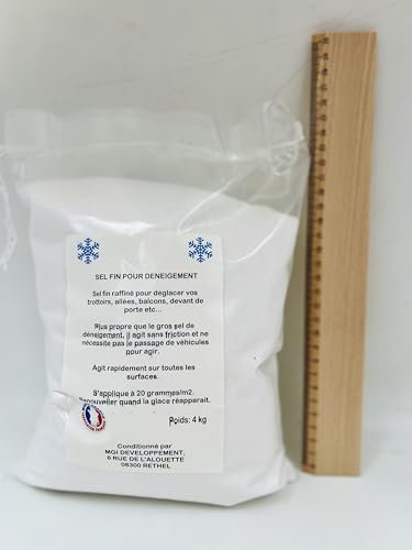 Sel Fin de Déneigement - déglaçant - Sel de Viabilité Hivernale – Cristaux 125–800 µm – Sec – Raffiné – Conforme NF en 16811-(4 kg)