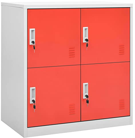 ZEYUAN Armario taquilla, Taquillas Vestuario, Taquillas Metalicas, Aparador Taquillas Metálica, Muebles para Garaje, de Acero Gris Claro y Rojo 90x45x92,5 cm
