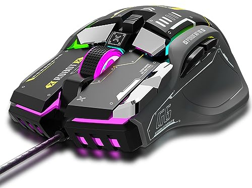 Jemora Mouse Meccanico G6 RGB a 12 Tasti Mosue da Gioco cablato Design ergonomico Macro a 10 Tasti Impostazione programmabile DPI Regolabile a 6 velocità 13 modalità di Illuminazione RGB