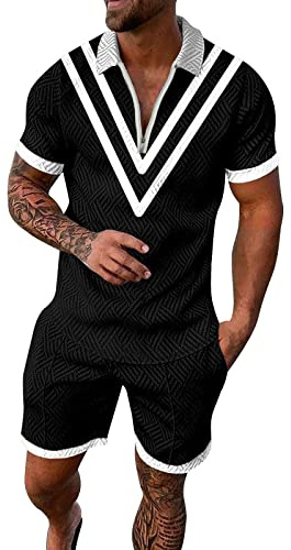 Dinnesis Mäns mode snygg 2024 sommar män sportdräkt 2-delad outfit träningsoverall herr set kort sommardräkt herr lätt elegant polotröja korta byxor activewear för män