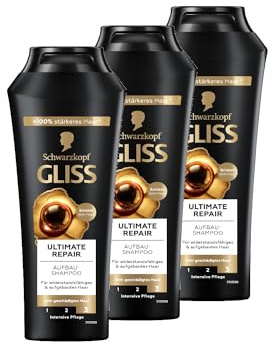 Gliss Shampoo Ultimate Repair (3x 250 ml), Haarshampoo mit flüssigem Keratin & Perlen-Extrakt, Keratin Shampoo für stark geschädigtes und trockenes Haar