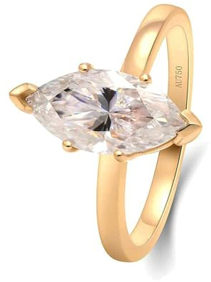 Stfery Ehering Damen 585 Echtgold Ring für Damen 3ct Marquise Moissanit Ehering Damen Einzeln