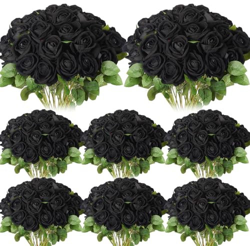 Hotop Künstliche Rosen mit langem Stiel, künstliche Rosen, Seide, realistische Rosenstrauß für Heimwerker, Hochzeit, Brautparty, Party, Tischdekoration, Heimdekoration, Schwarz, 80 Stück