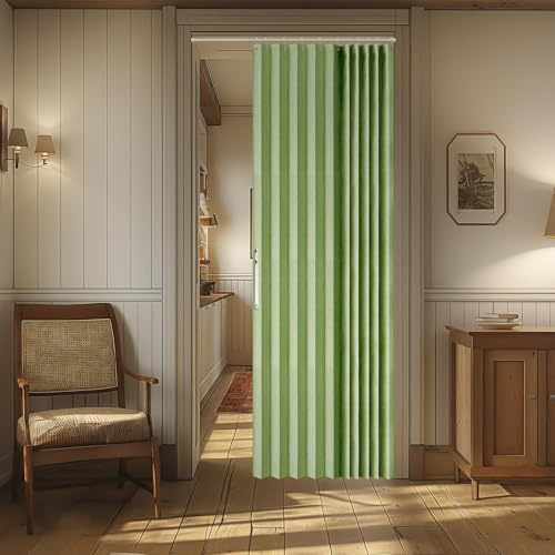 AJAZZ Tenda magnetica per porta, 100% oscurante, plissettata, a fisarmonica, invisibile, applicabile per camera da letto e soggiorno (verde, 106,7 x 198,1 cm (larghezza x lunghezza), 1 pannello)
