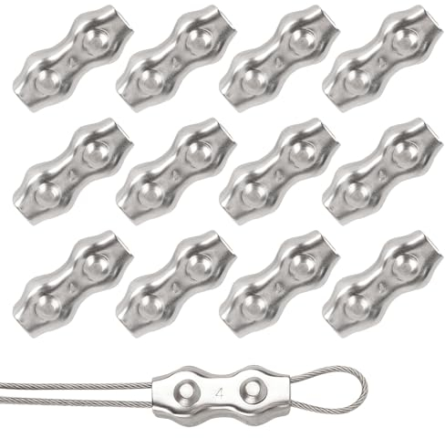 Rybtd 12 Pezzi Morsetto per Fune Metallica Morsetto Duplex M4 Morsetti Stendibiancheria，Morsetti Serracavo per Fune Metallica da 3 mm