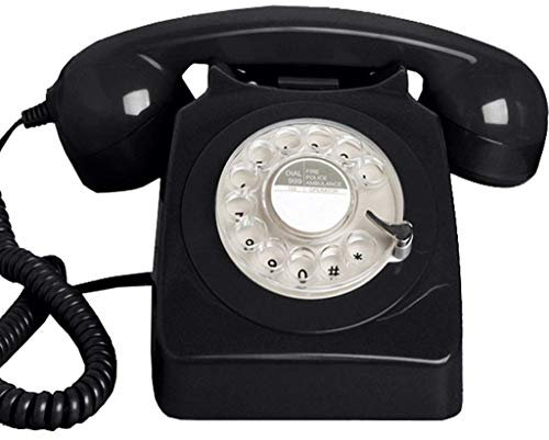 , Classico telefono rotativo vintage per casa, ufficio, hotel, telefono fisso fisso, campanello in metallo (nero)
